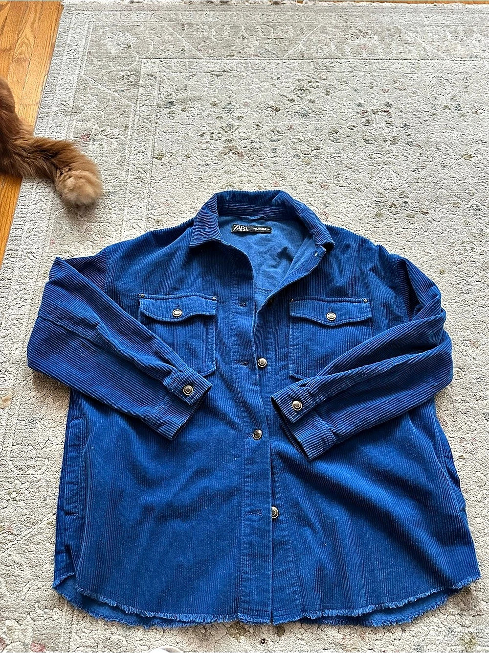 Zara Blue Corduroy Overshirt Jacket Button-Front Jacket
